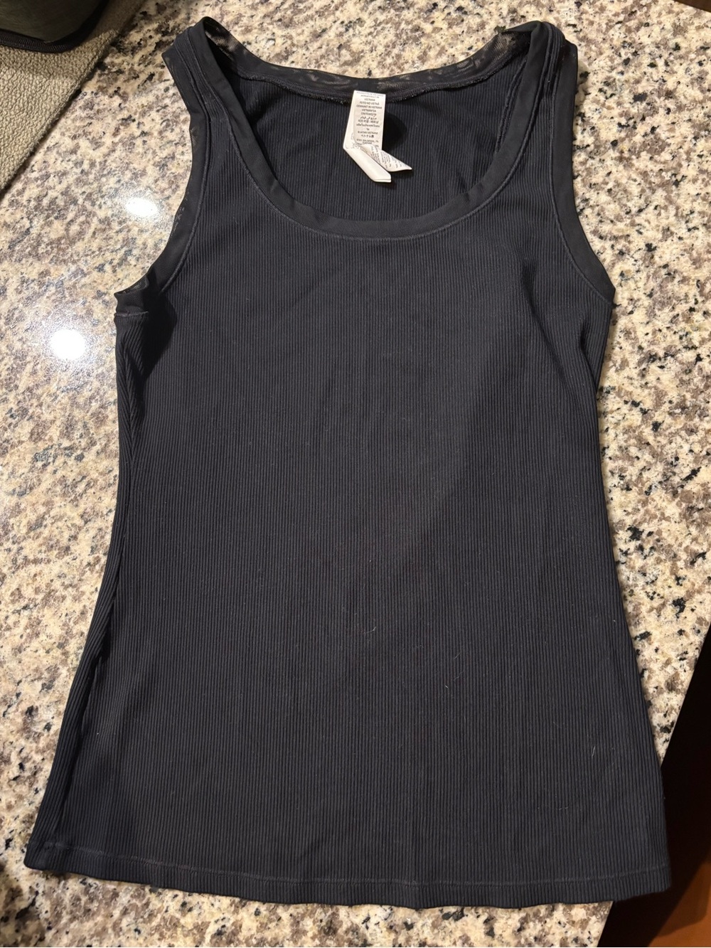 Alo Yoga Ribbed Full Length Racerback Tank with mesh neckline